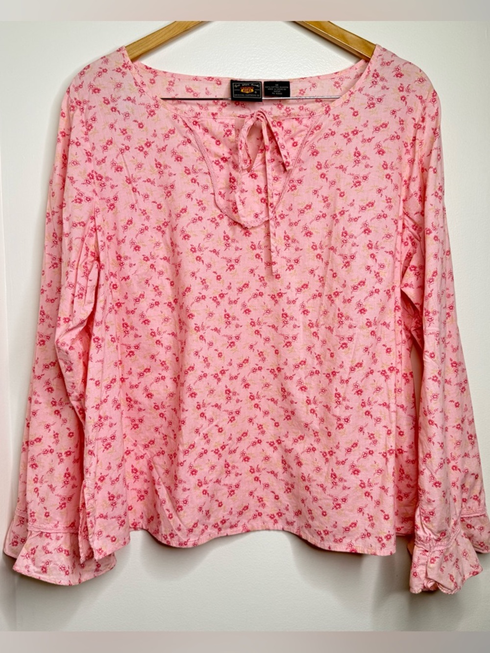Vintage Route 66 Lightweight Cotton Peasant Top Pink Women’s 1X Boho Cottagecore